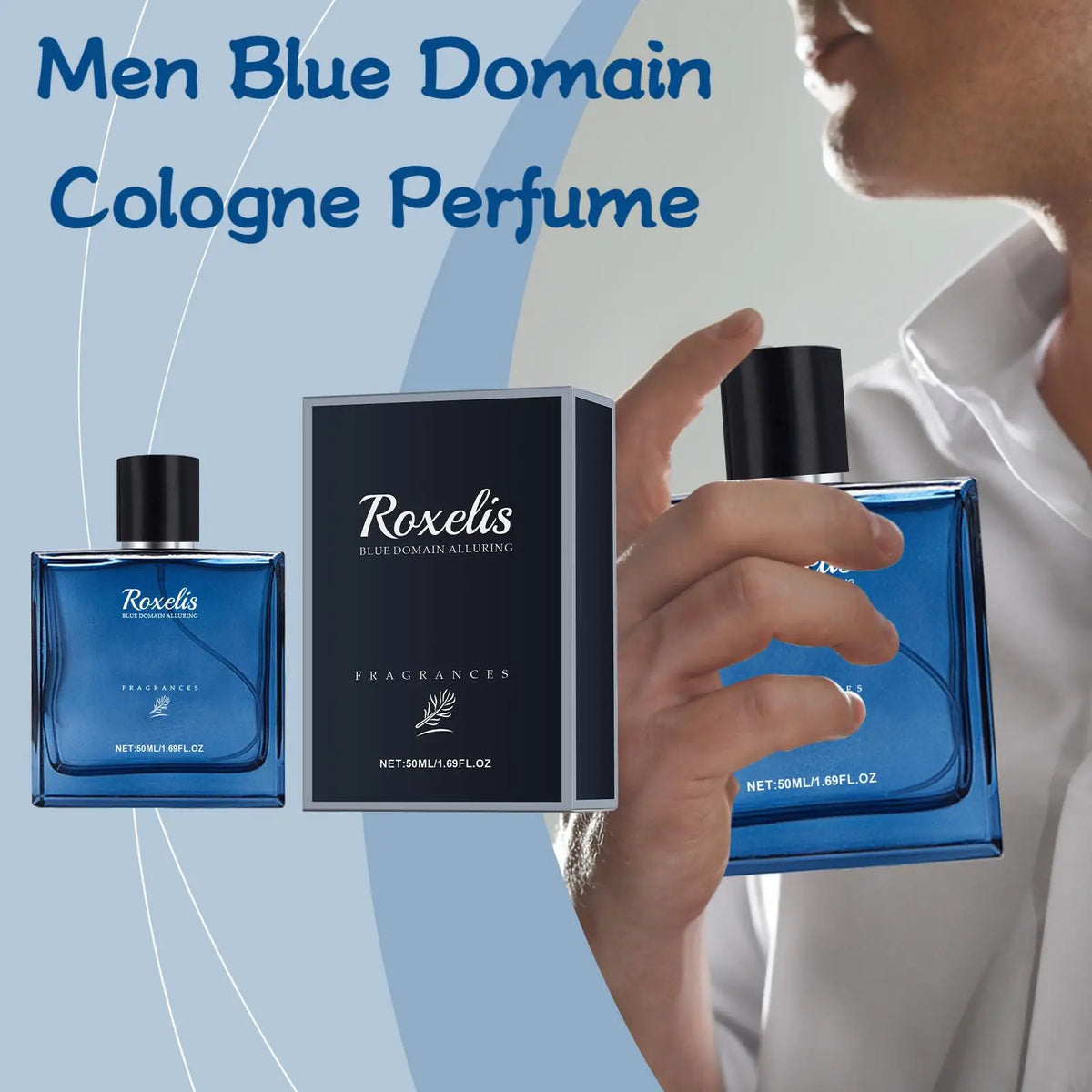 Roxelis 50ml Charmig Cologne Perfume Spray Men's Blue Domain Fragrance Lasting Scent Pheromone Flirting Romantic Dating Perfume