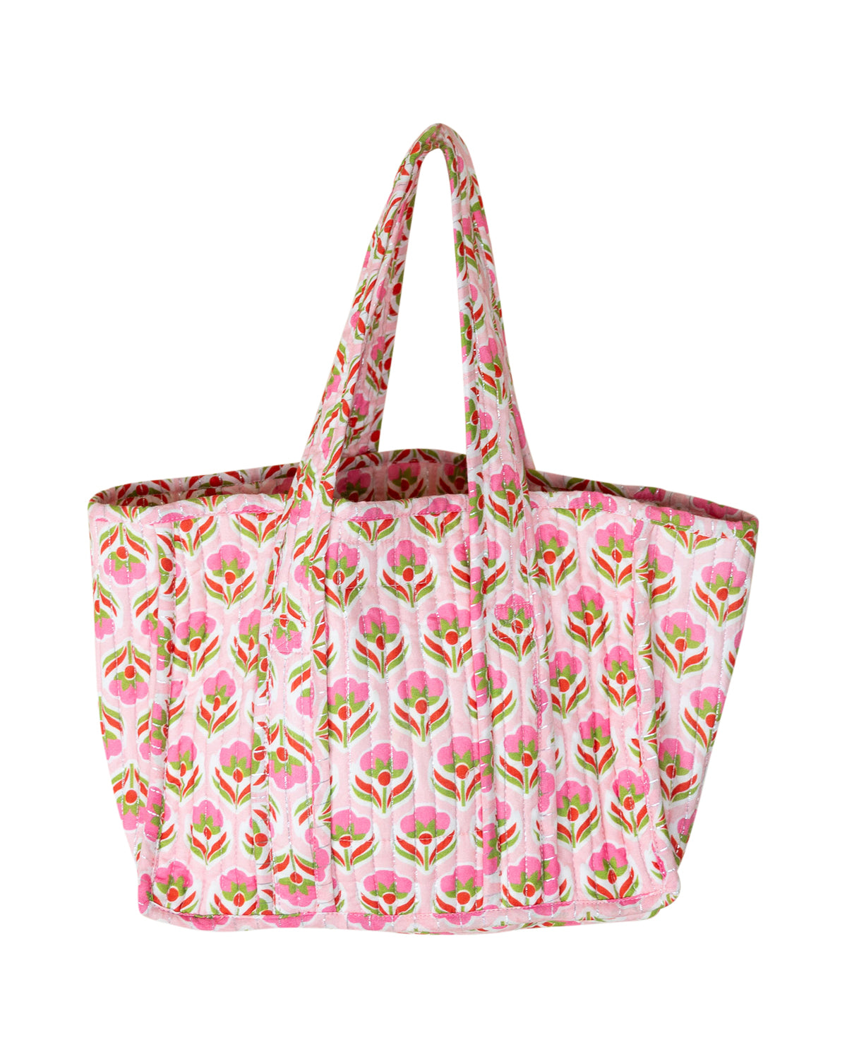 Pink Block Print Tote Bag pattern detail