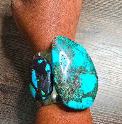 Natural Blue Turquoise and Silver Cuff Bangle