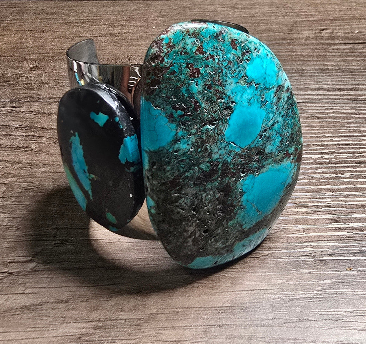 Natural Blue Turquoise and Silver Cuff Bangle
