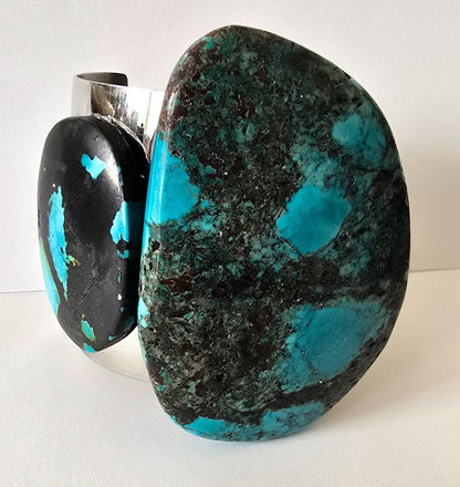 Natural Blue Turquoise and Silver Cuff Bangle