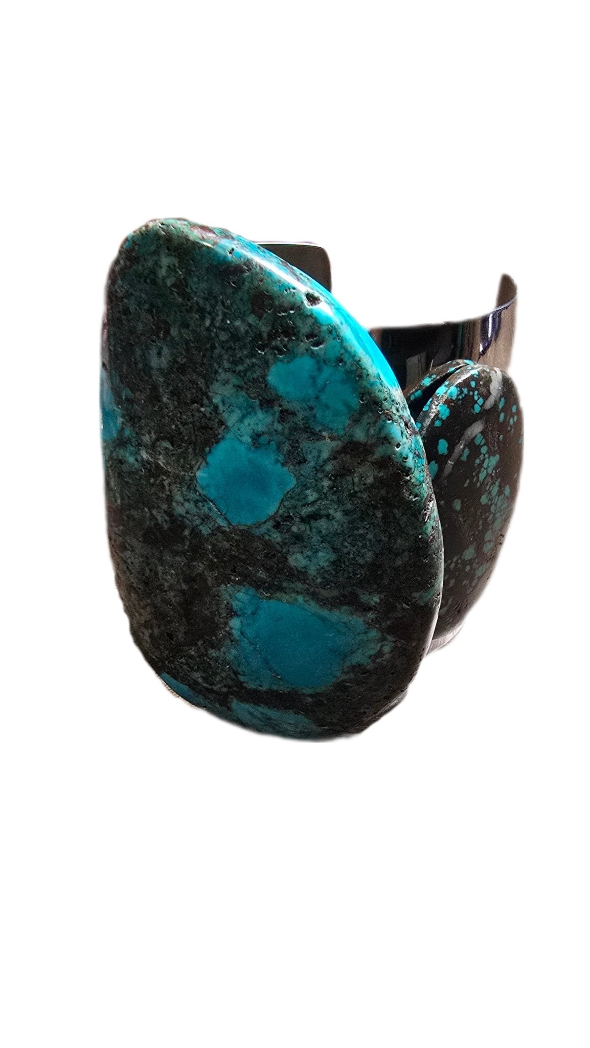 Natural Blue Turquoise and Silver Cuff Bangle