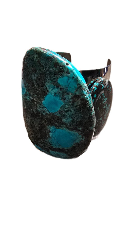 Natural Blue Turquoise and Silver Cuff Bangle