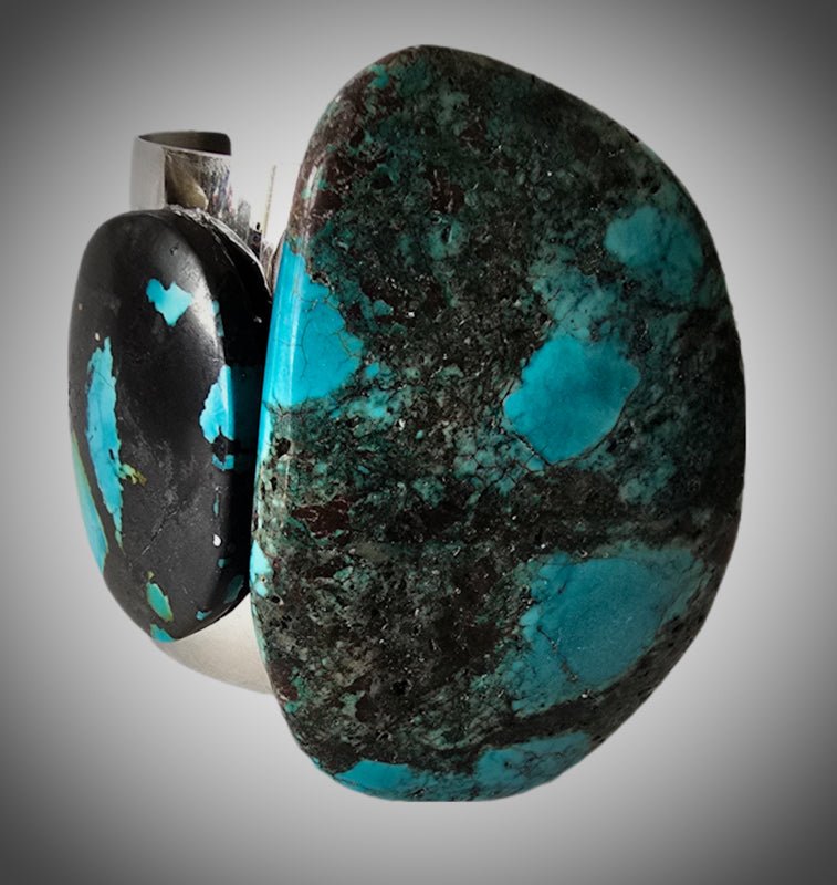 Natural Blue Turquoise and Silver Cuff Bangle